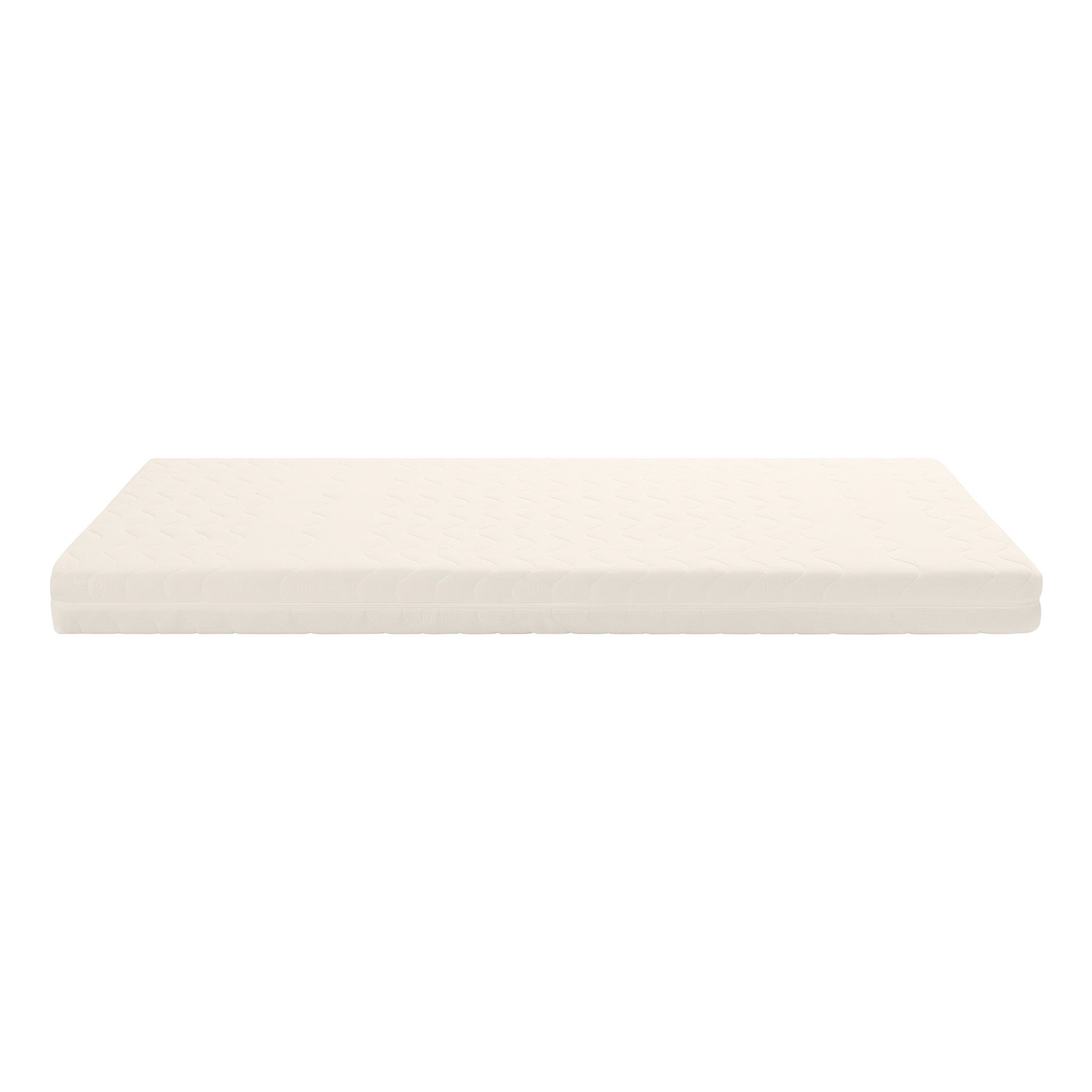 A plain, rectangular white mattress topper on a white background.