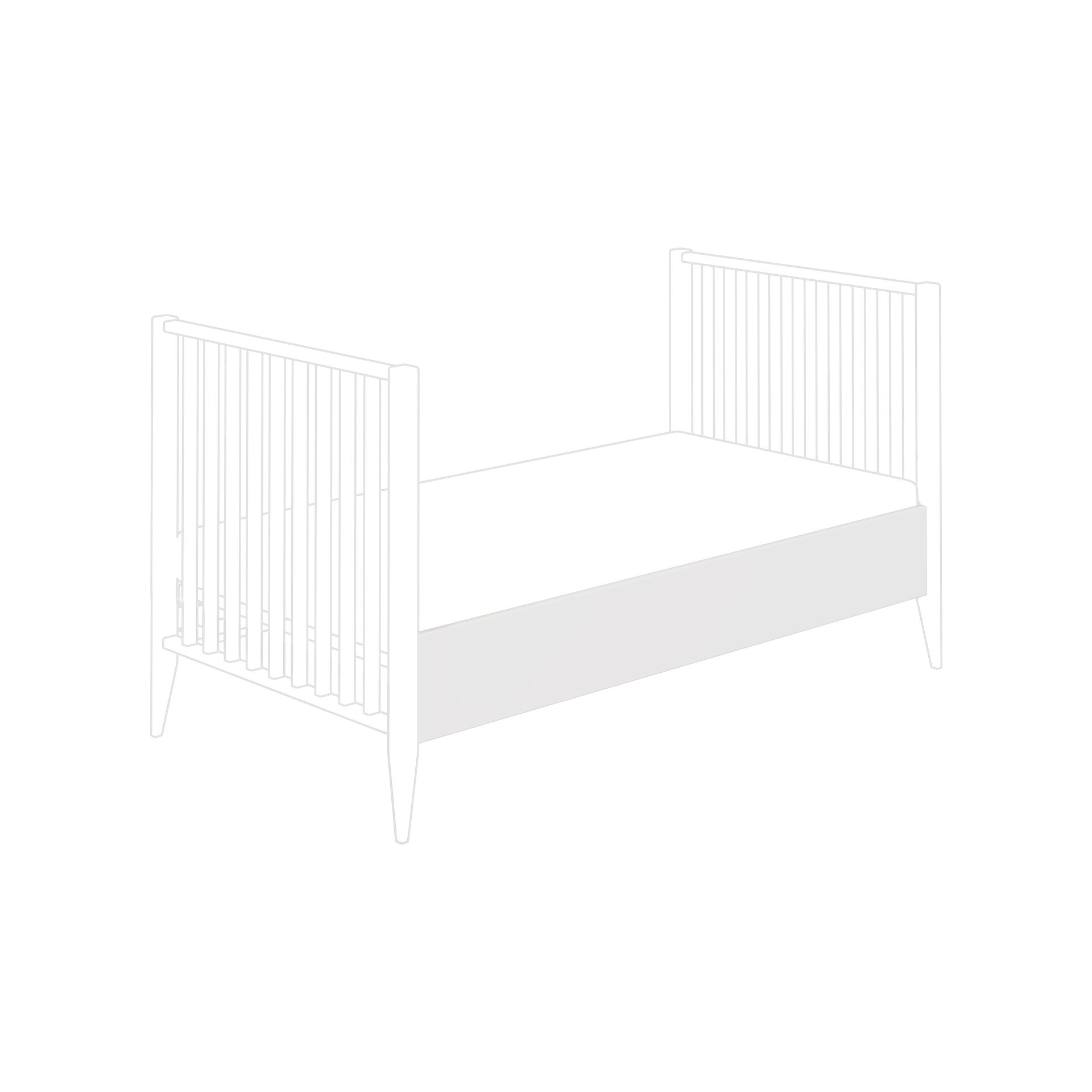 Minimalistischer weißer Bettkasten für Kleinkinder mit Kopf- und Fußteil aus Lattenrost.