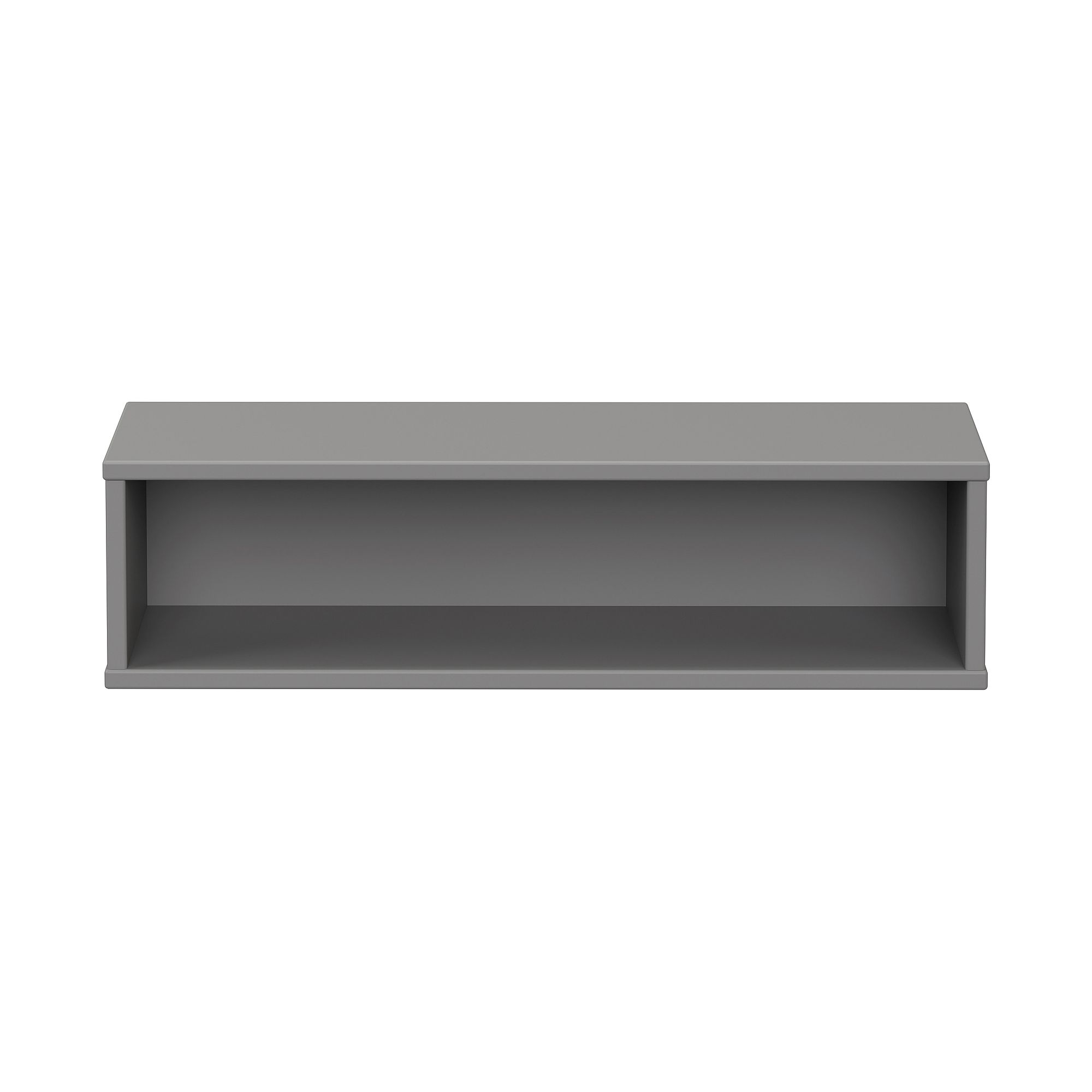 Wandregal Wandbox, rechteckig lang, 70 x 18,5 cm, Schiefergrau Gray rectangular wall shelf with open front, viewed from the front.