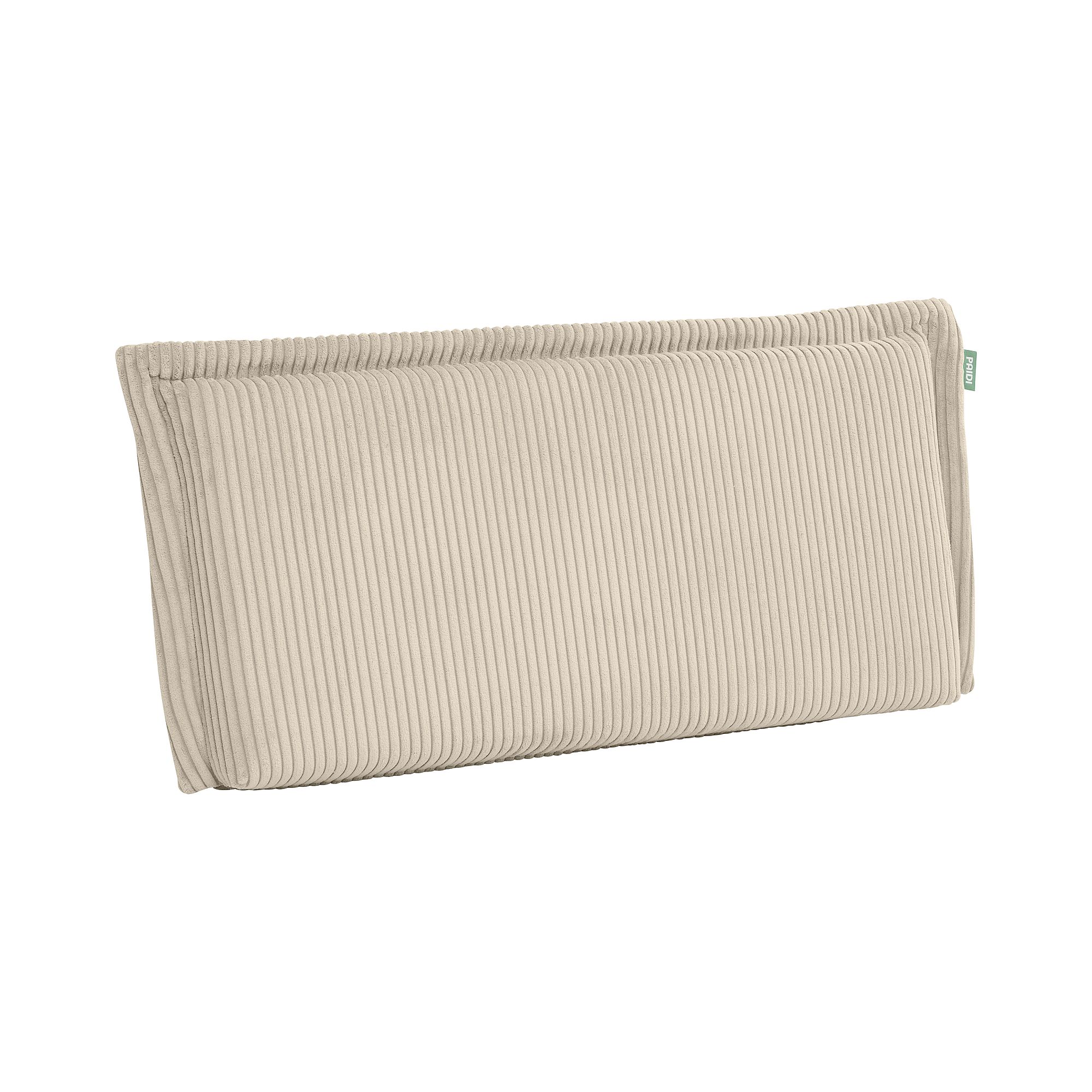 Rechteckiges beigefarbenes Kordkissen mit gerippter Struktur auf weißem Hintergrund.