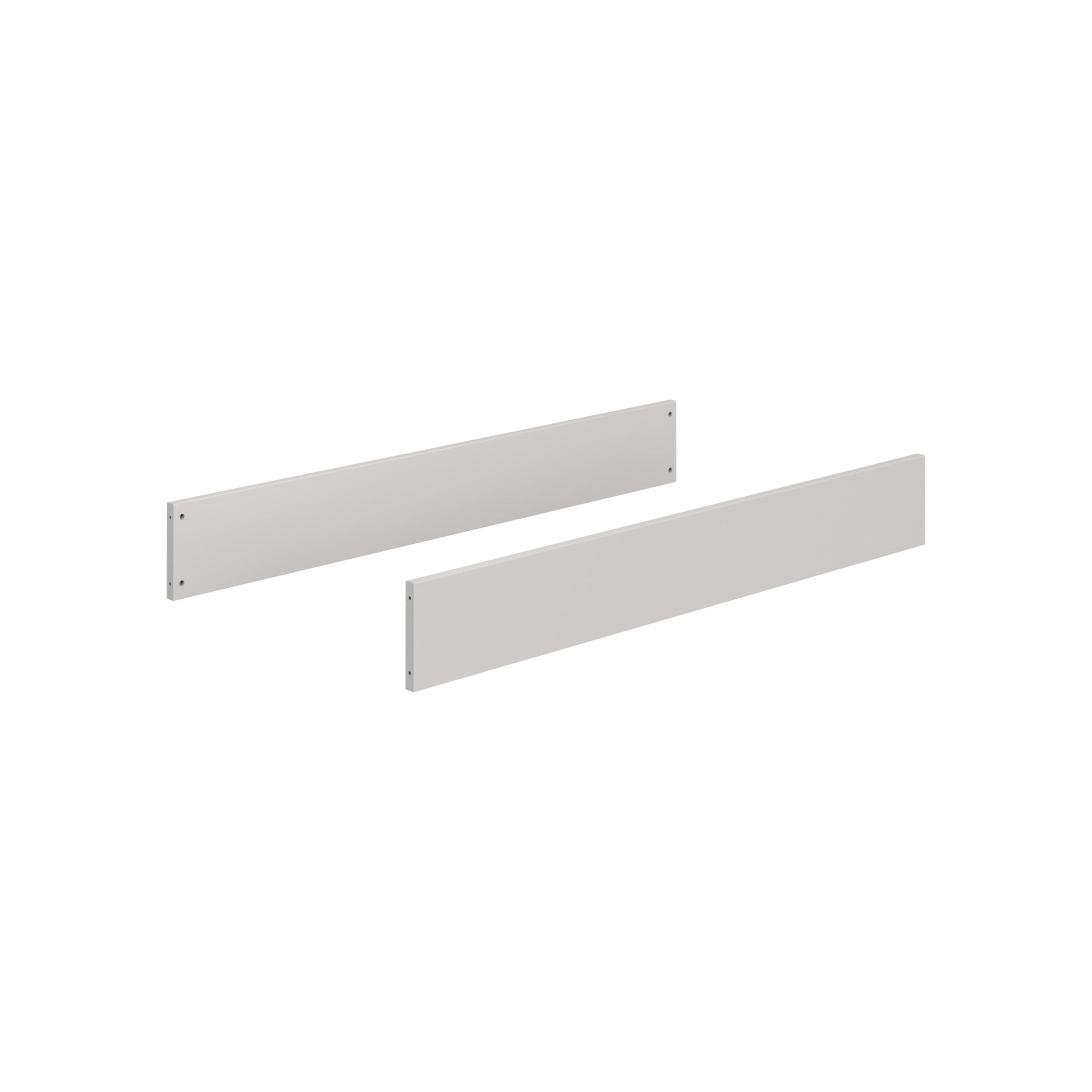 Two rectangular, white metal panels with screw holes on the ends, side by side.