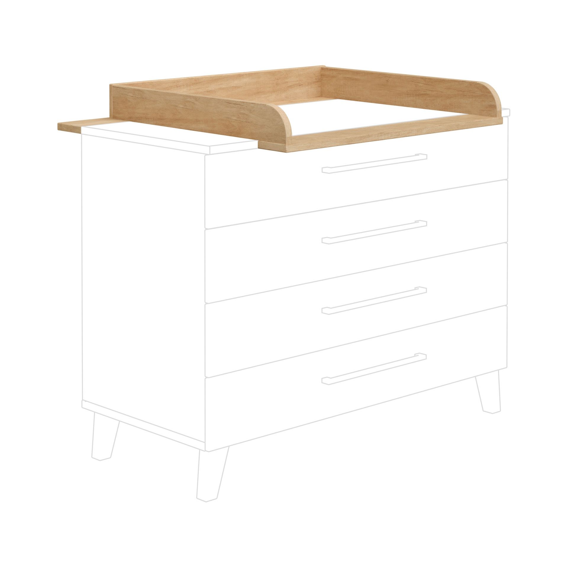 Wickelauflage aus Holz auf einer schlichten weißen Kommode.