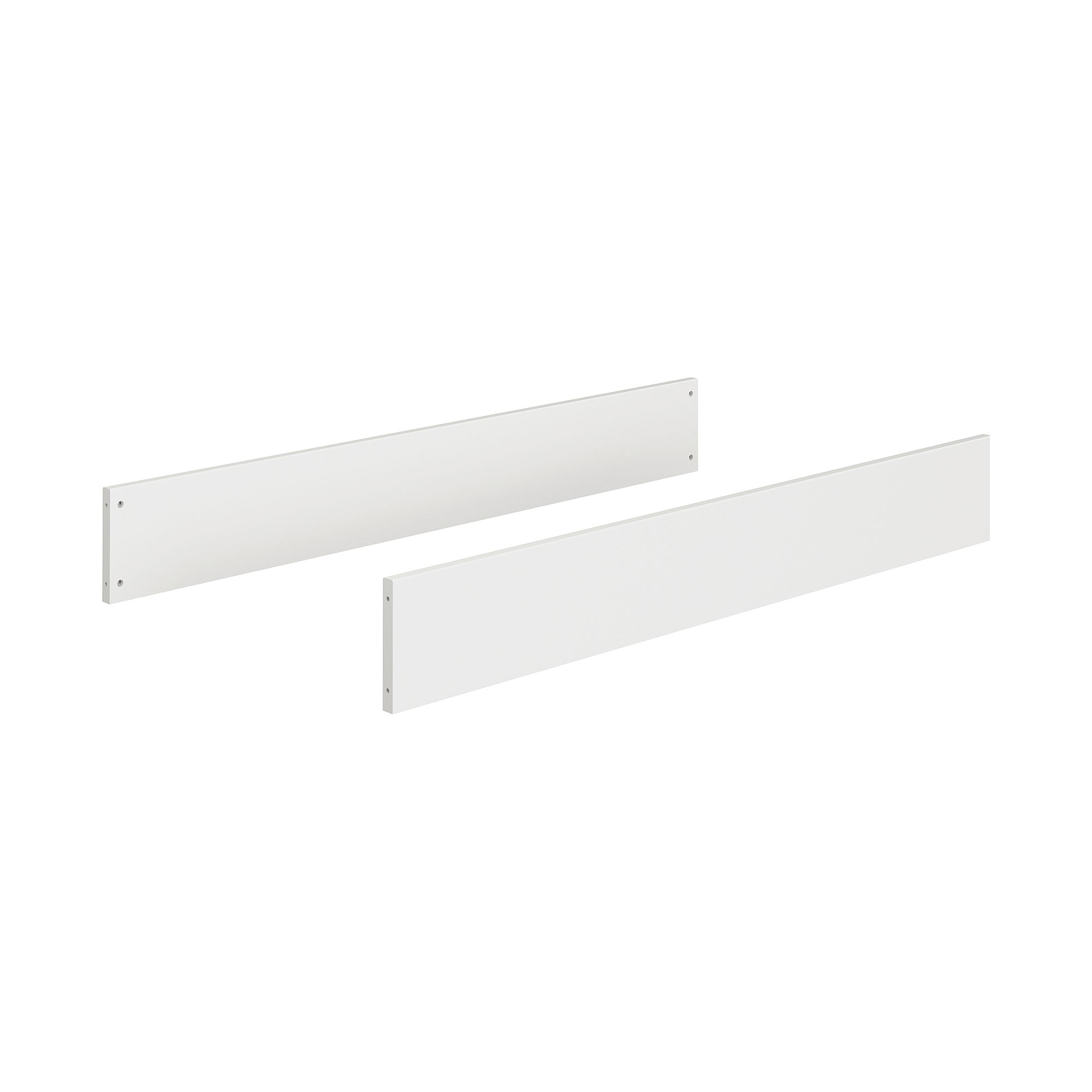 Umbauseiten Lotte & Fynn - Steiff by PAIDI für Babybett 70 x 140 cm Two white rectangular panels with holes on the ends, shown against a white background.