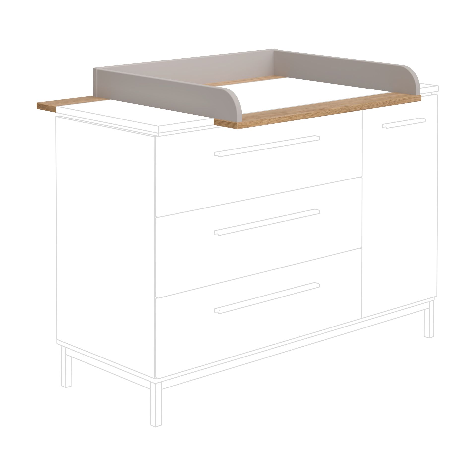 Holz und weiße Wickelkommode auf einer leicht skizzierten Kommode.