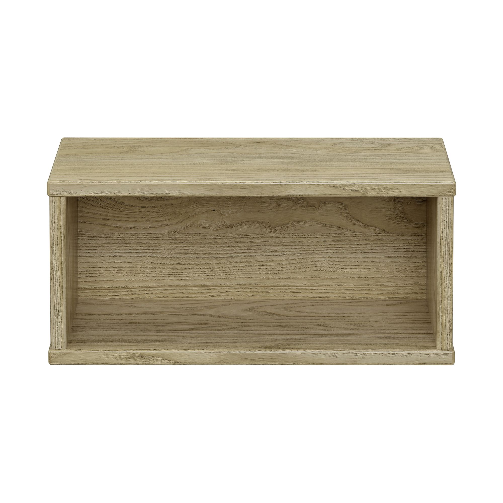Wandregal  Wandbox  rechteckig  in Eiche-Montana Offenes rechteckiges Regal aus hellem Holz mit sichtbarer Holzmaserung, von vorne gesehen.