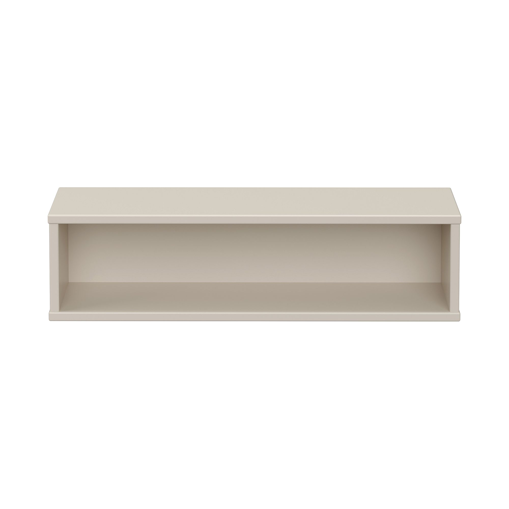 Wandregal  Wandbox  rechteckig lang in Cashmere-Beige Beigefarbenes rechteckiges offenes Wandregal mit minimalistischem Design, von vorne gesehen.