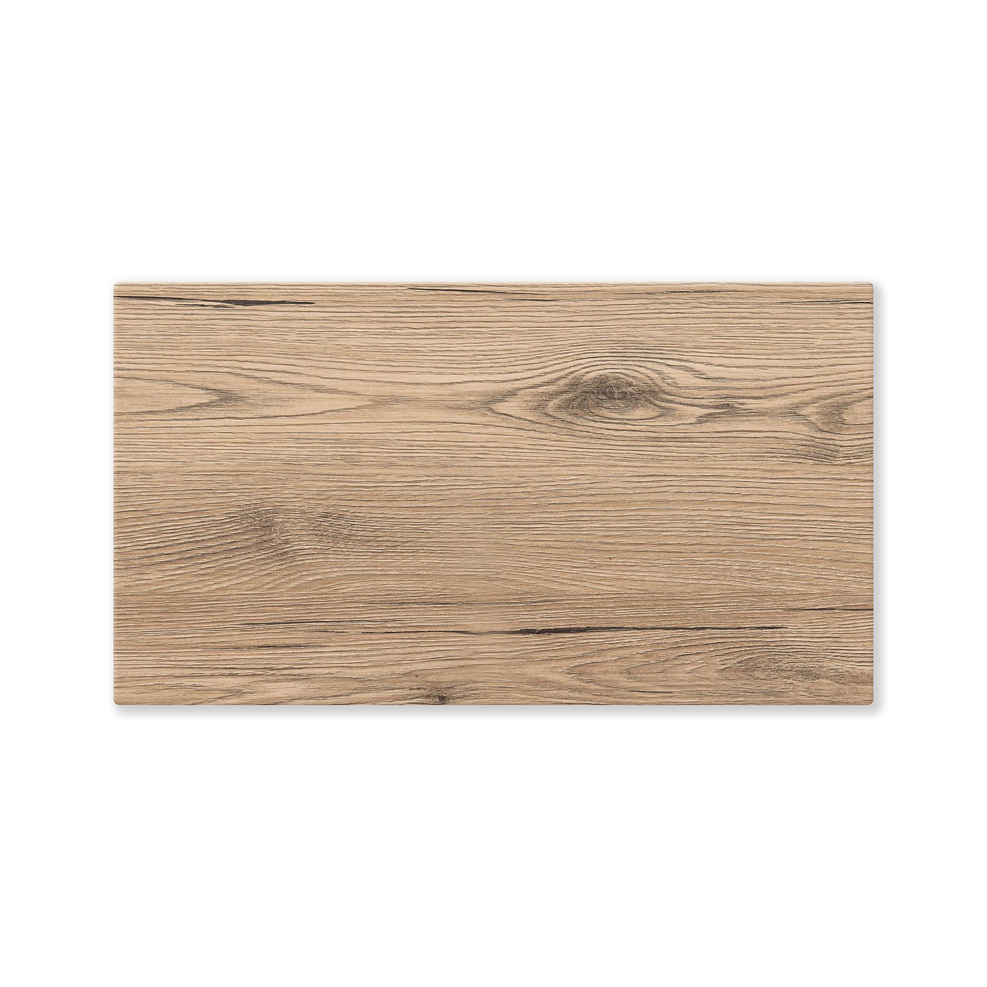 Rechteckige Holzdiele mit hellbrauner Farbe und natürlicher Holzmaserung.