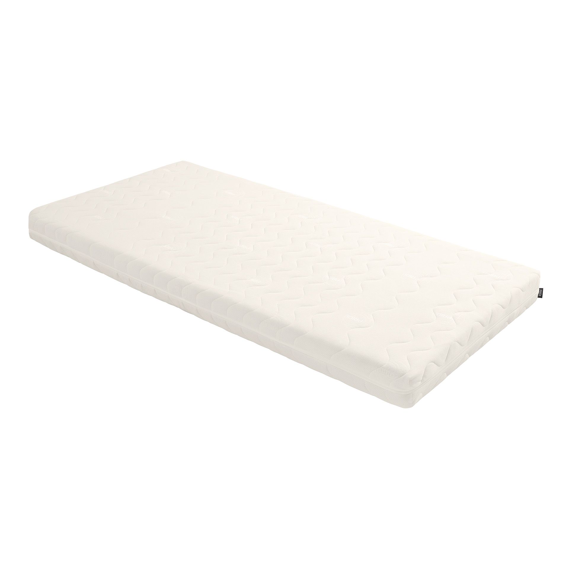A white, rectangular mattress with a subtle zigzag pattern on the surface.