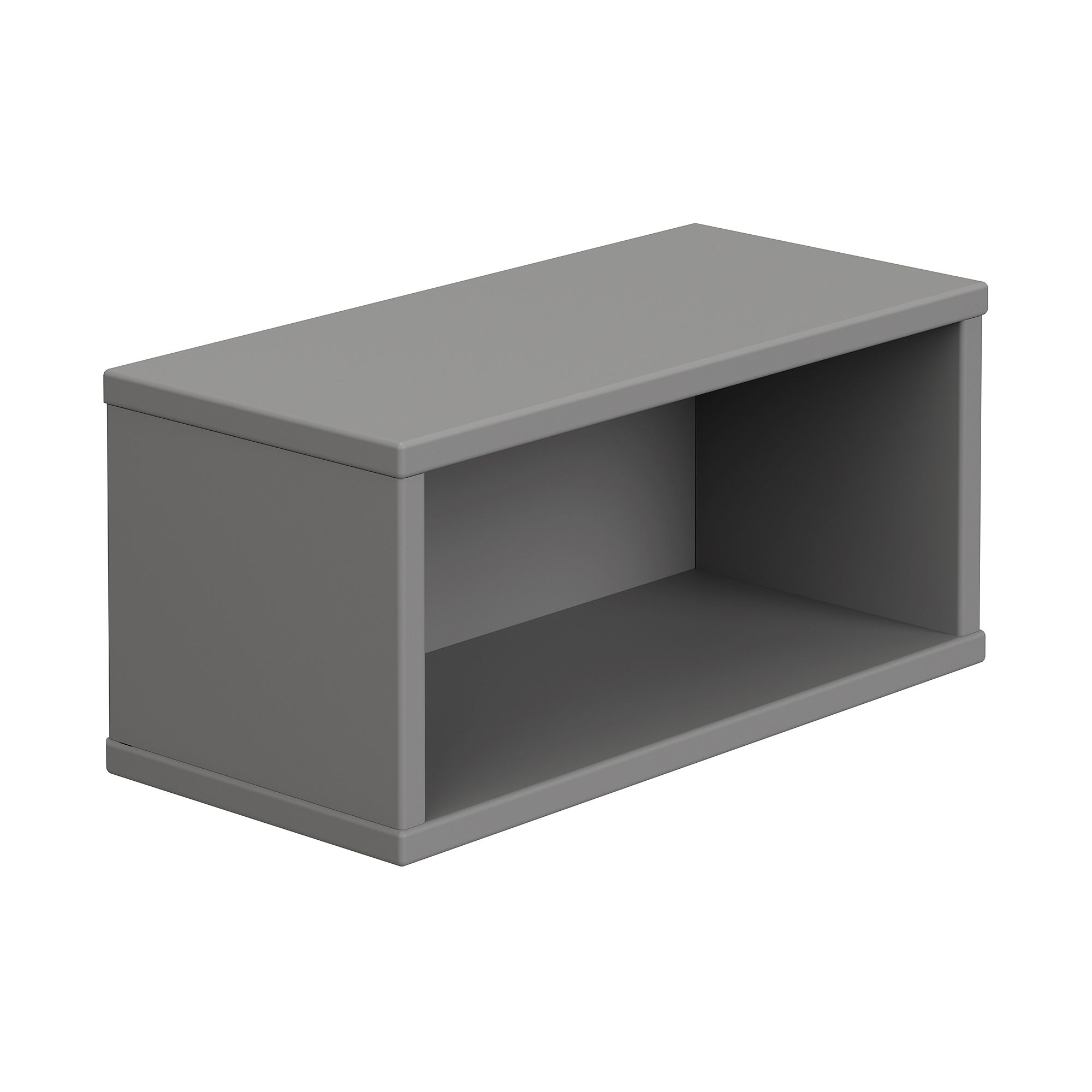A small, rectangular gray open shelf with a simple, modern design.