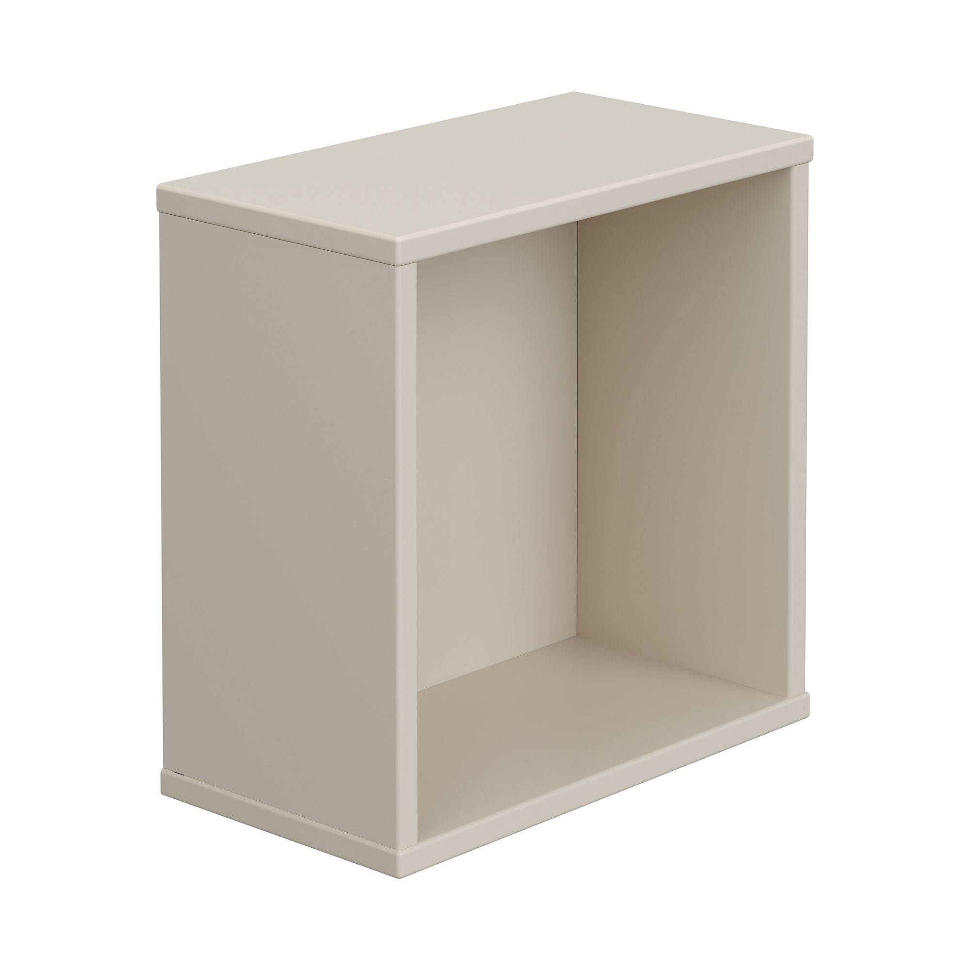 Wandregal  Wandbox  quadratisch in Cashmere-Beige Beigefarbener rechteckiger offener Aufbewahrungswürfel ohne Einlegeböden, schräg betrachtet.