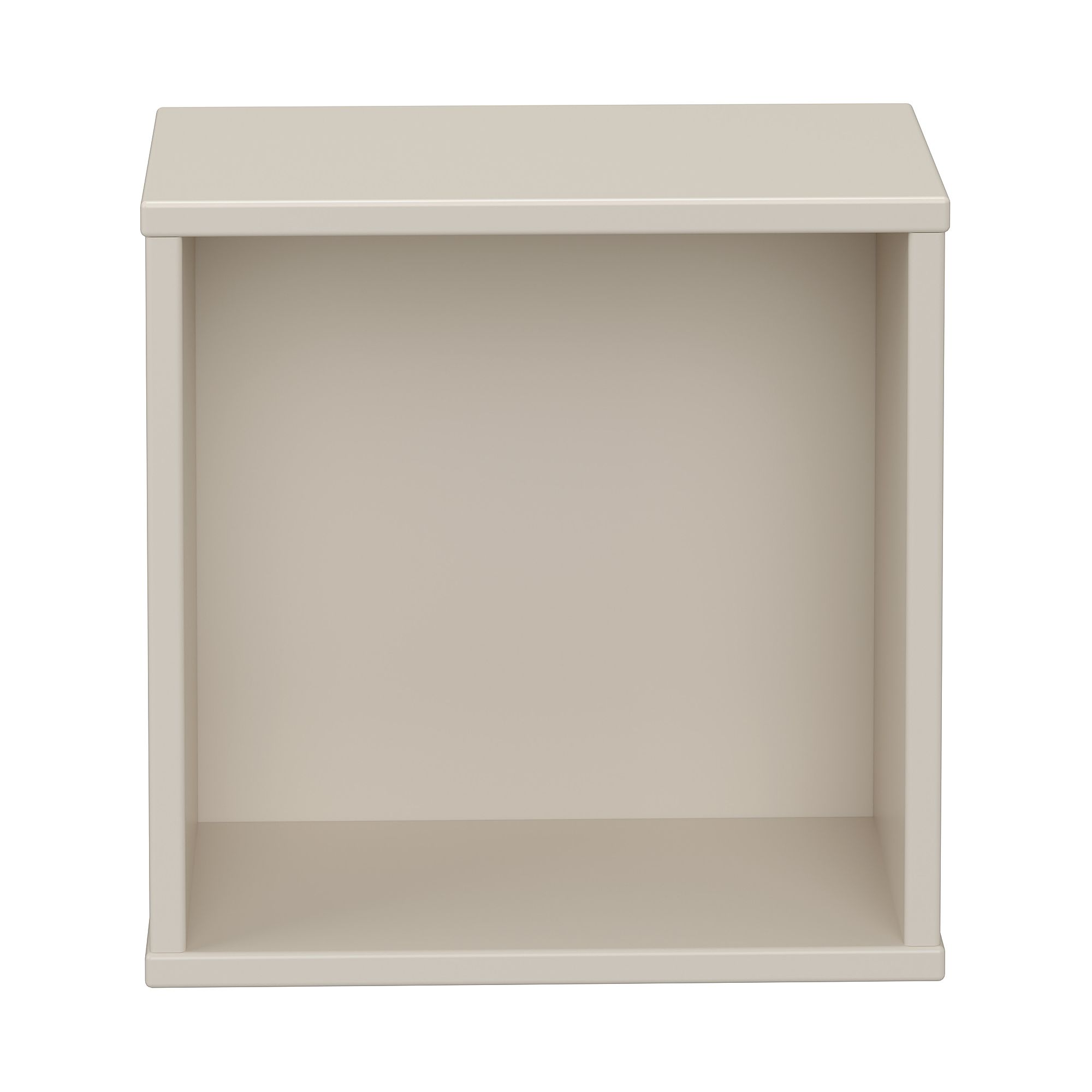Wandregal  Wandbox  quadratisch in Cashmere-Beige Beige, leere, quadratische Regalbox mit offener Vorderseite, von vorne gesehen.