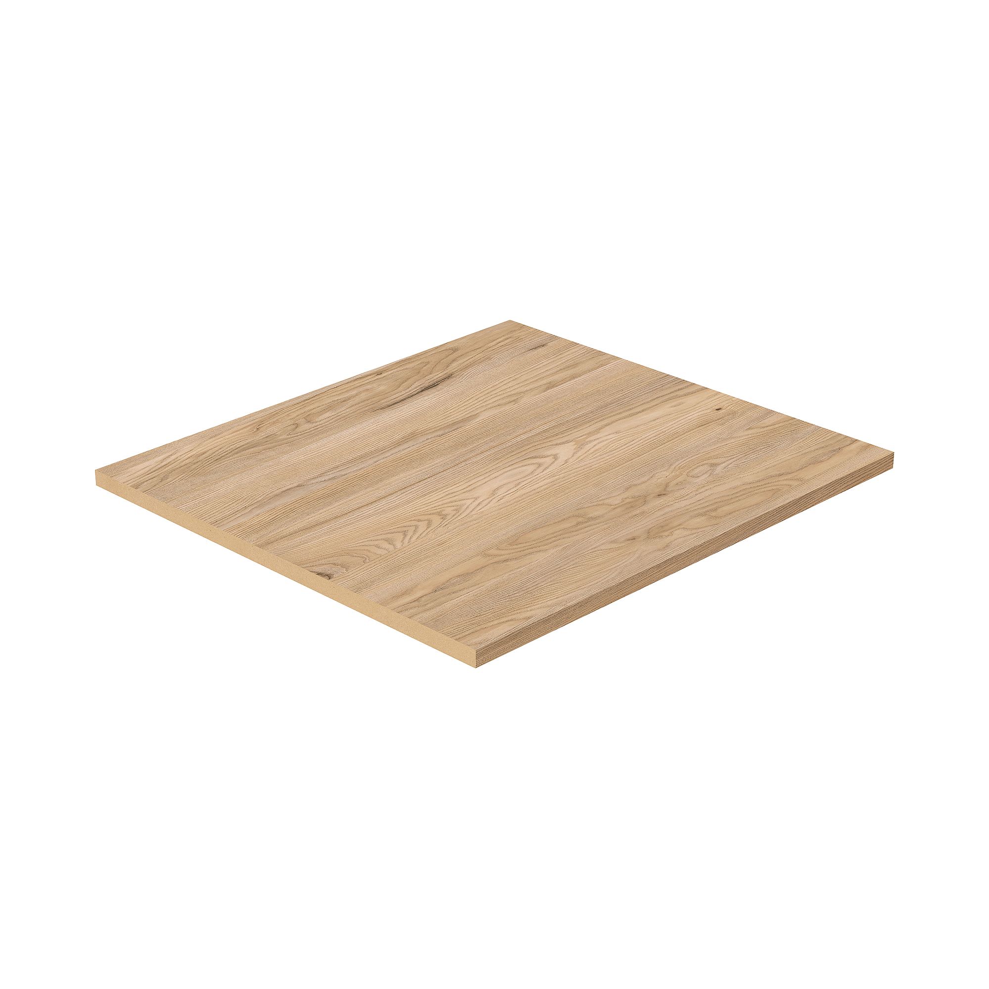 Einlegeboden Yolanda für den Schiebetürenschrank Yolanda in schmal Quadratische Holztafel mit hellem Eichenholz-Finish auf weißem Hintergrund.