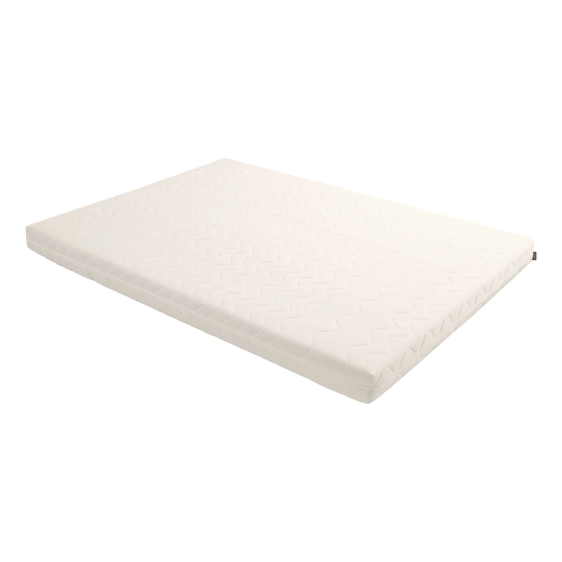 Matratze  Jugendmatratze Mehrzonen-Kaltschaum-Twin in 140 x 200 cm Eine weiße, rechteckige Matratze mit einem dezenten geometrischen Muster.