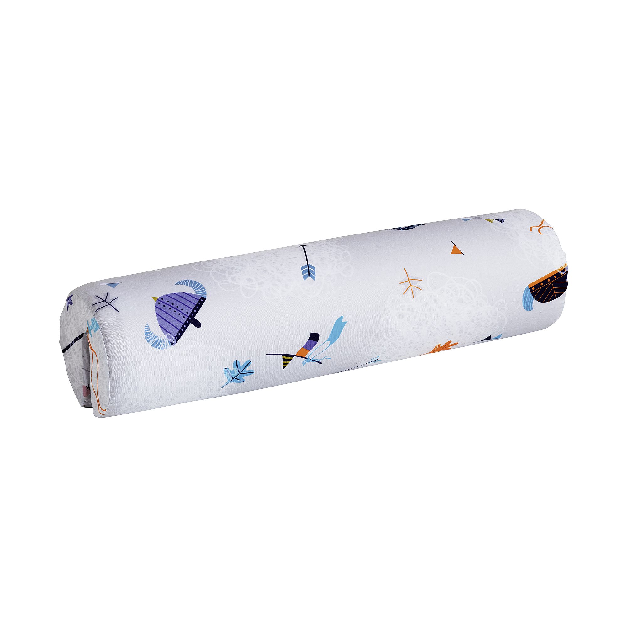 Comfort-Rolle Baumwolle, Motiv "Wikinger", 85,30 x Ø 20 cm Cylindrical pillow with colorful abstract patterns on a white background.