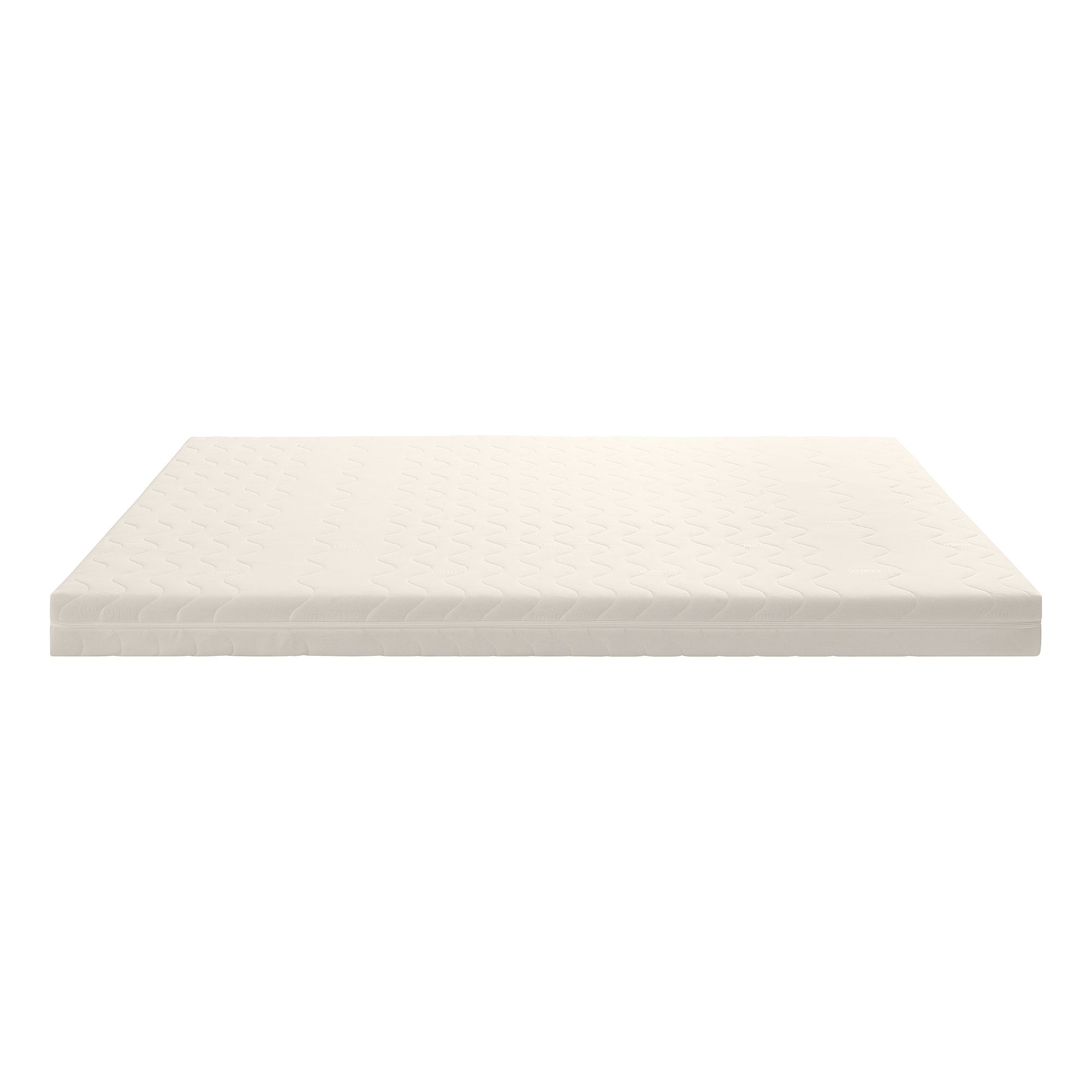 A plain white mattress topper with a subtle wave pattern, shown from the side.