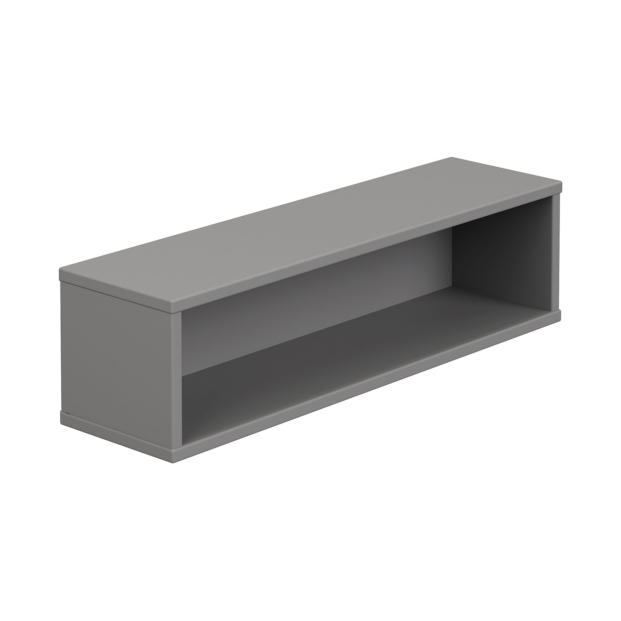 Wandregal Wandbox, rechteckig lang, 70 x 18,5 cm, Schiefergrau A gray rectangular open wall shelf with a minimalist design.