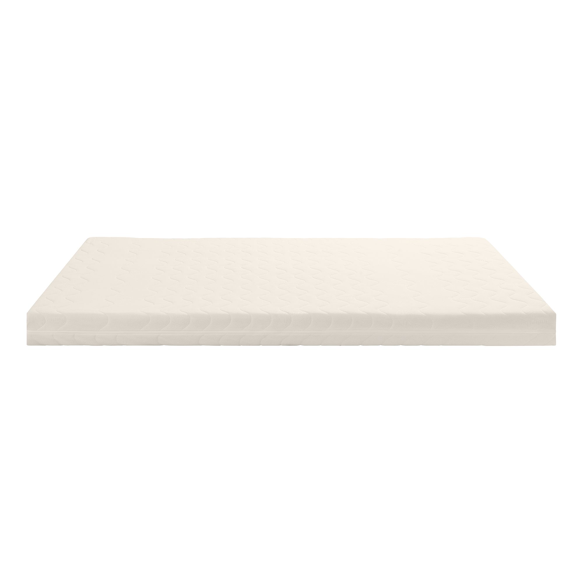 A plain, white memory foam mattress topper on a white background.