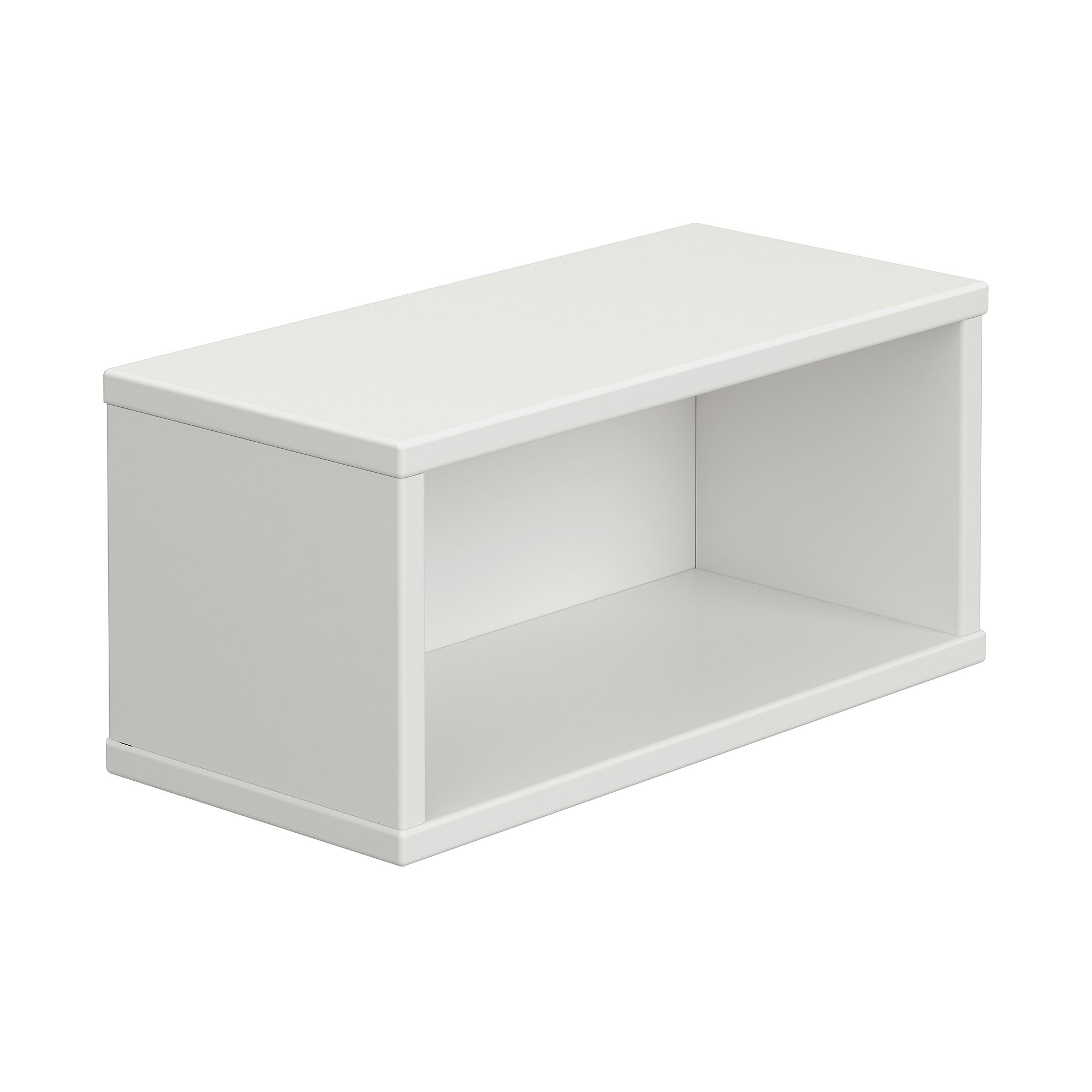 White rectangular open storage shelf with a simple, modern design.