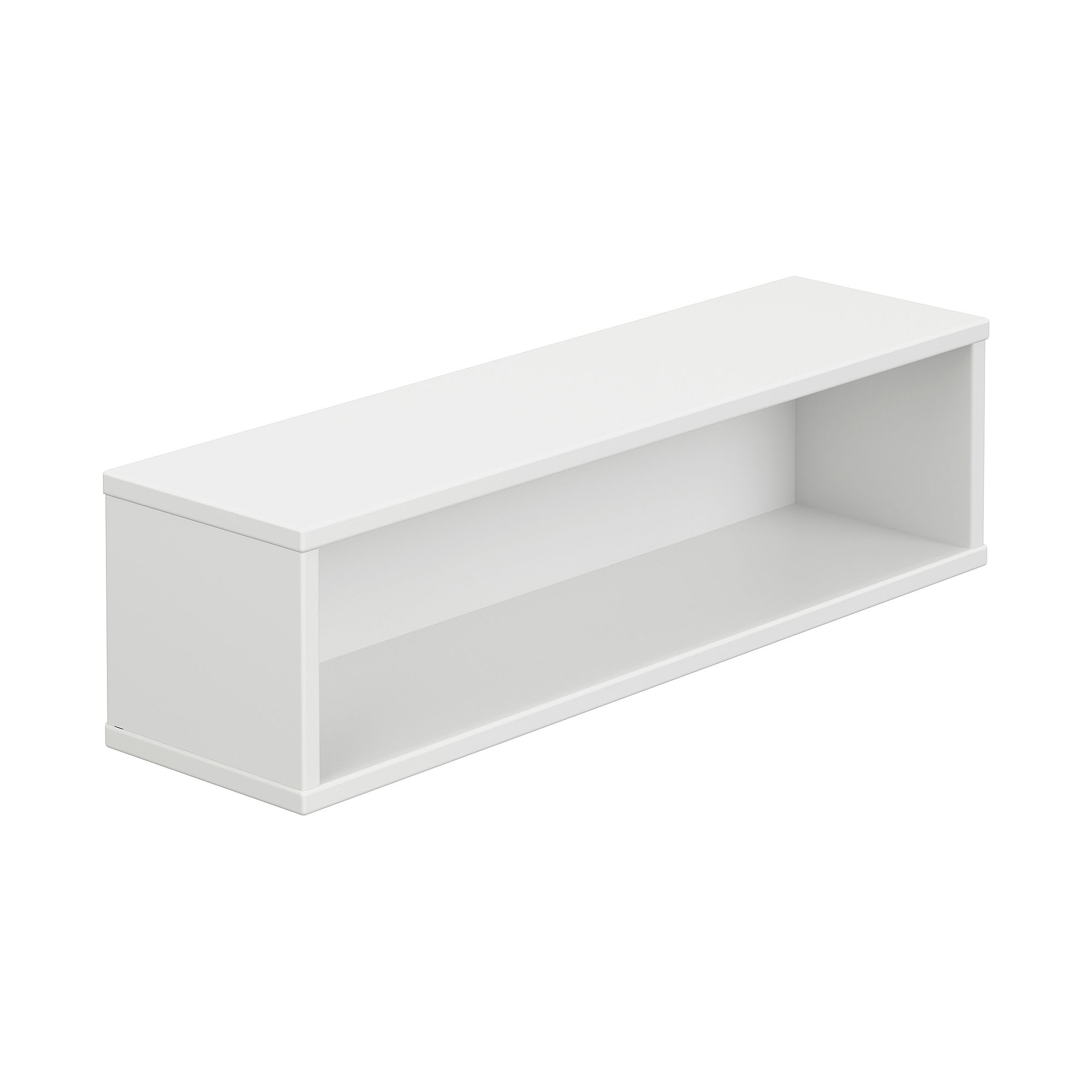 Wandregal Wandbox, rechteckig lang, 70 x 18,5 cm, Kreideweiß Rectangular white wall-mounted shelf with an open front and minimalist design.